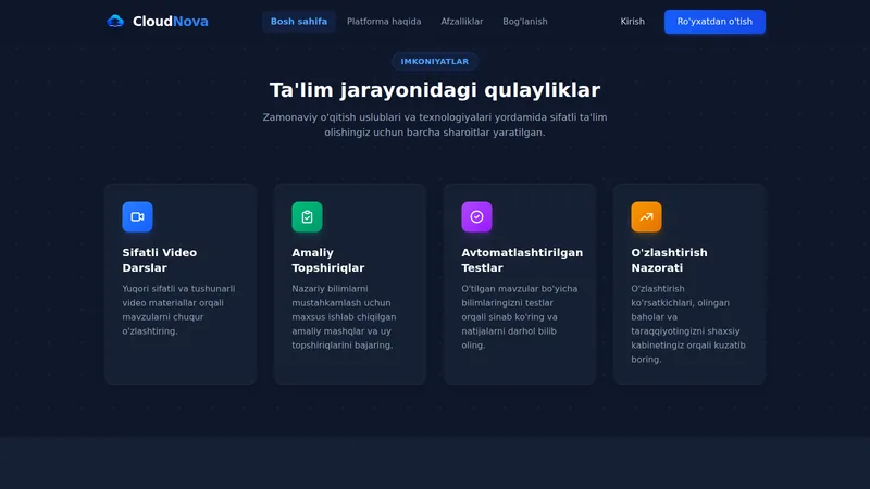 cloudnova.uz — Onlayn ta'lim platformasi — 2
