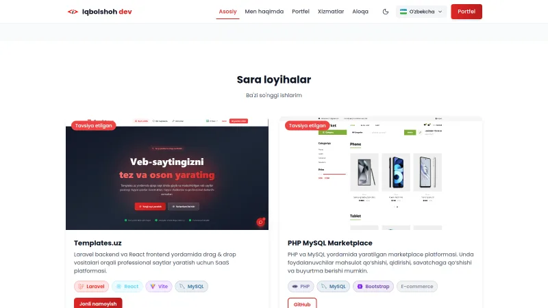 Iqbolshoh.uz — Dasturchi portfolio sayti — 3