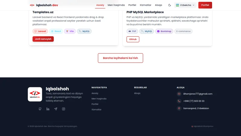 Iqbolshoh.uz — Dasturchi portfolio sayti — 4