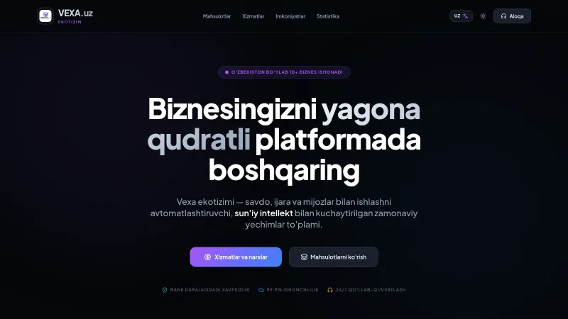 Vexa.uz — Ekotizim biznes tizimlari sayti