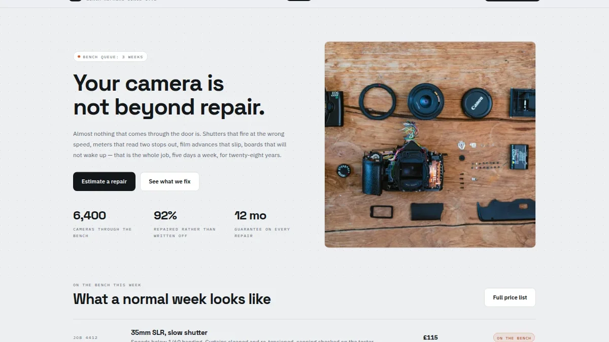 Halliwell Camera Service — fotoapparat ta'mirlash shabloni