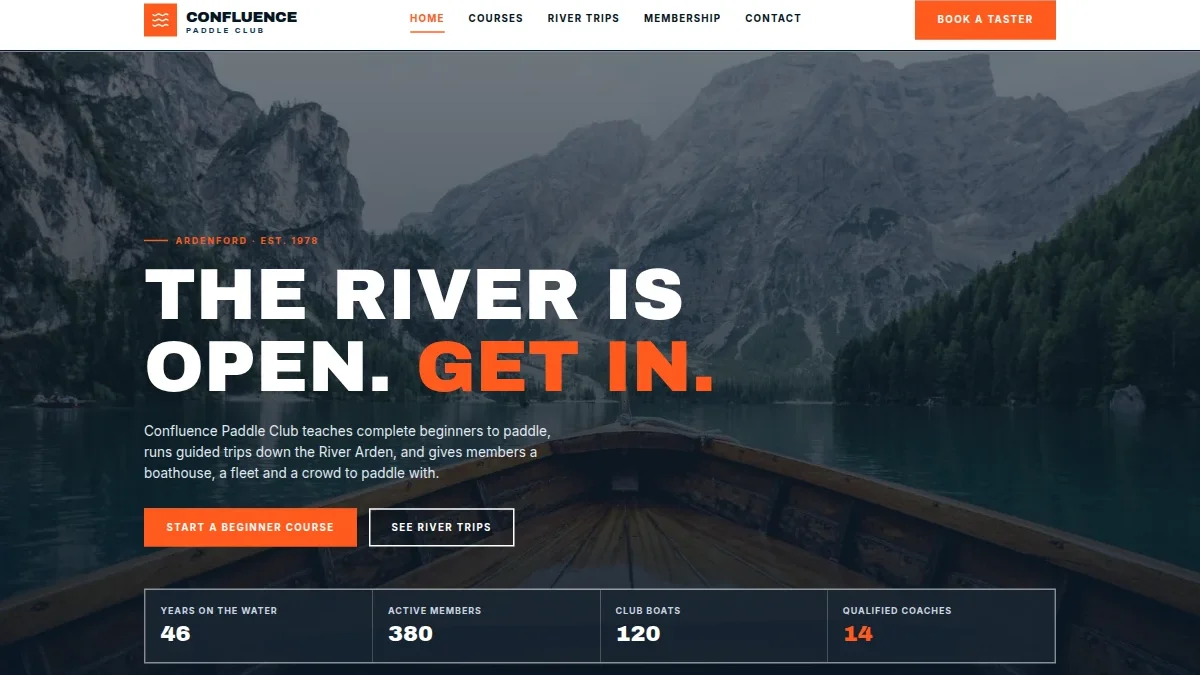 Confluence Paddle Club — kanoe va kayak klubi shabloni