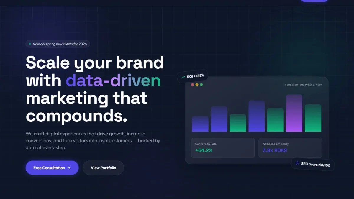 Raqamli marketing agentligi uchun landing sahifa