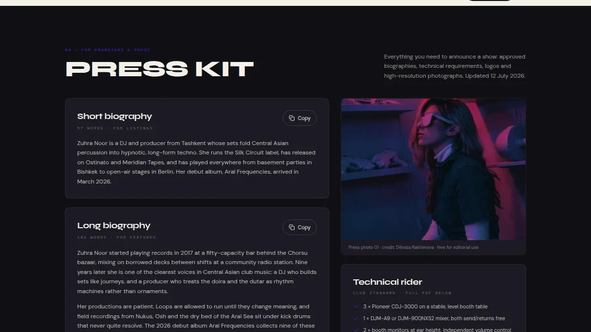 DJ va prodyuser uchun sayt va press-kit — Nusxa 4