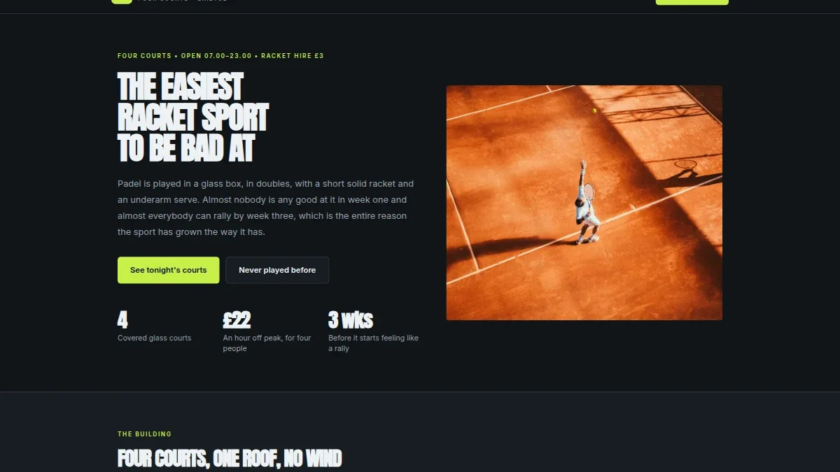 Ledge Padel — лендинг падел-клуба — Миниатюра 2