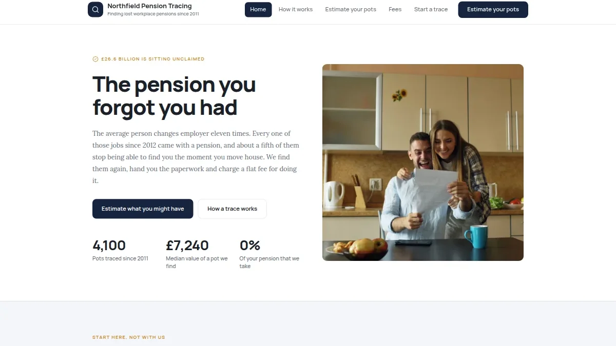 Northfield Pension Tracing — yo'qolgan pensiyalarni topish shabloni