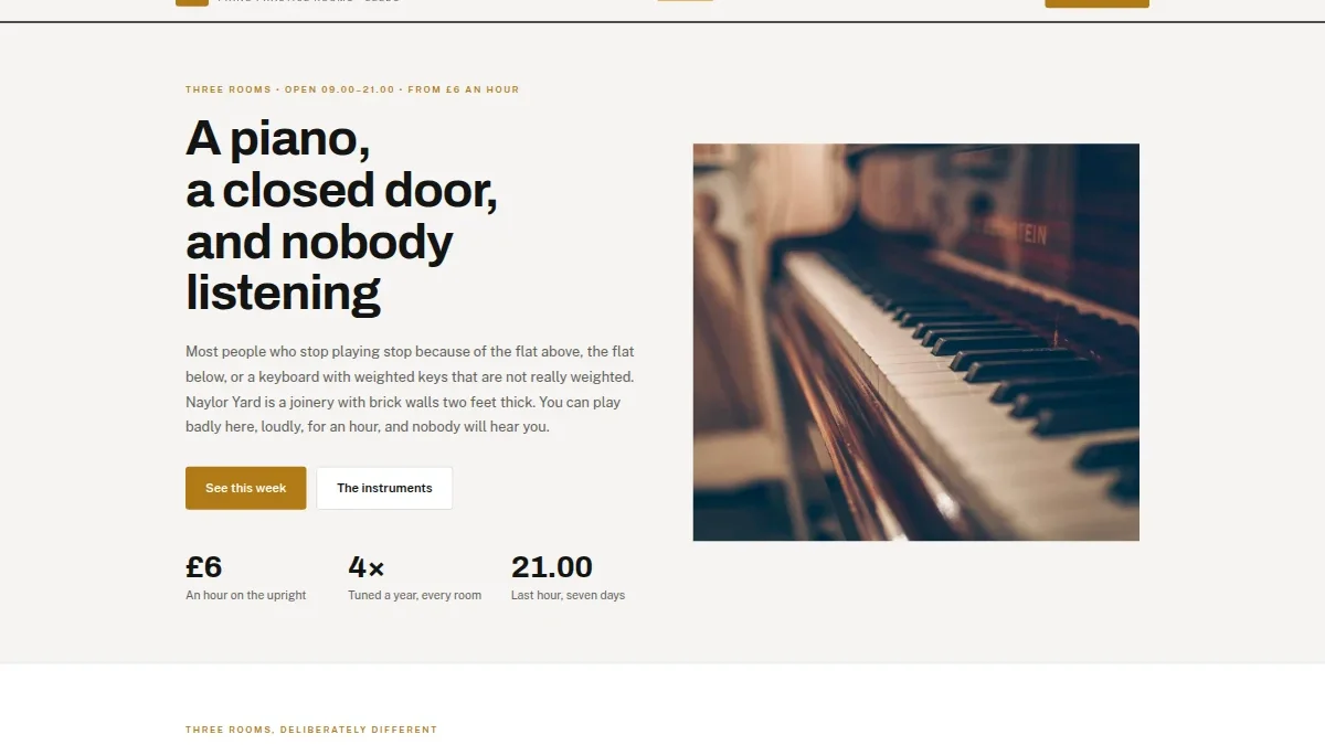 Naylor Rooms — pianino mashq xonalari shabloni