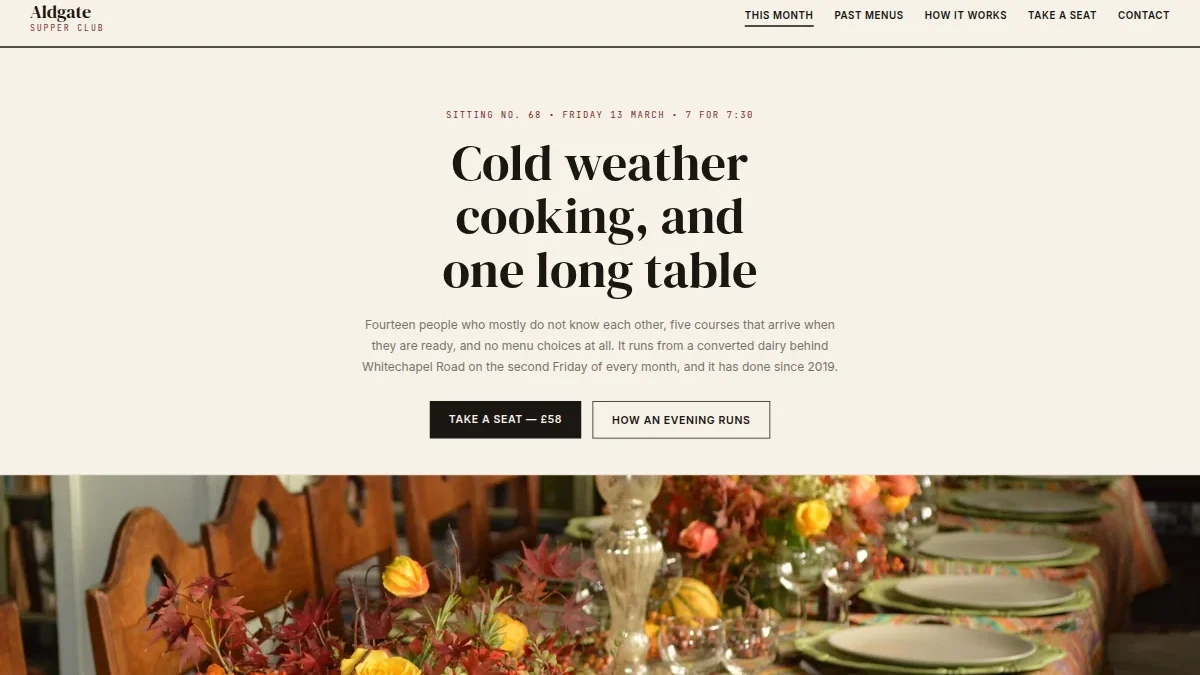 Aldgate Supper Club — ko'p sahifali restoran shabloni